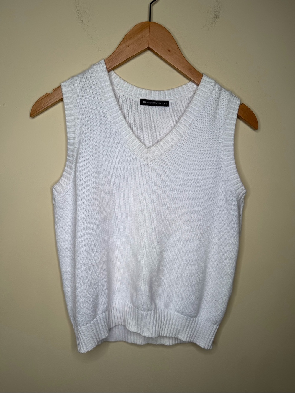 Brandy Melville Cream V-Neck Knit Sweater Vest